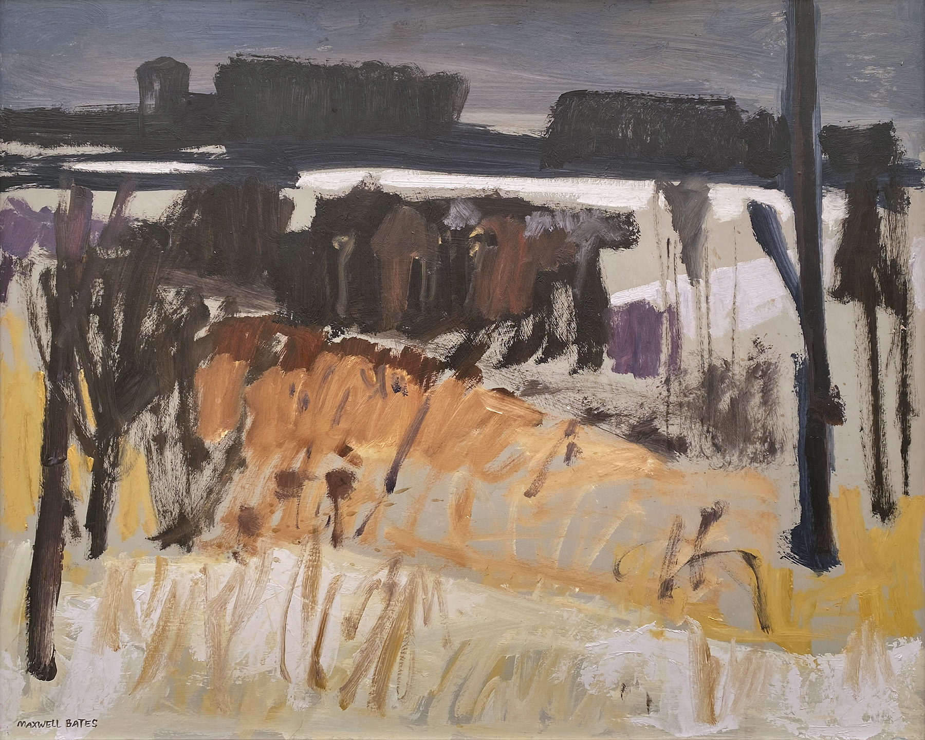 Maxwell Bates expressionist painting of wintry grey landscape