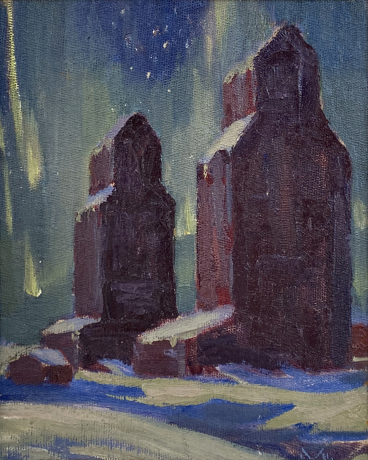 Illingworth Kerr's painting Prairie Nocturne, 1926, oil on canvas board 10" x 8"